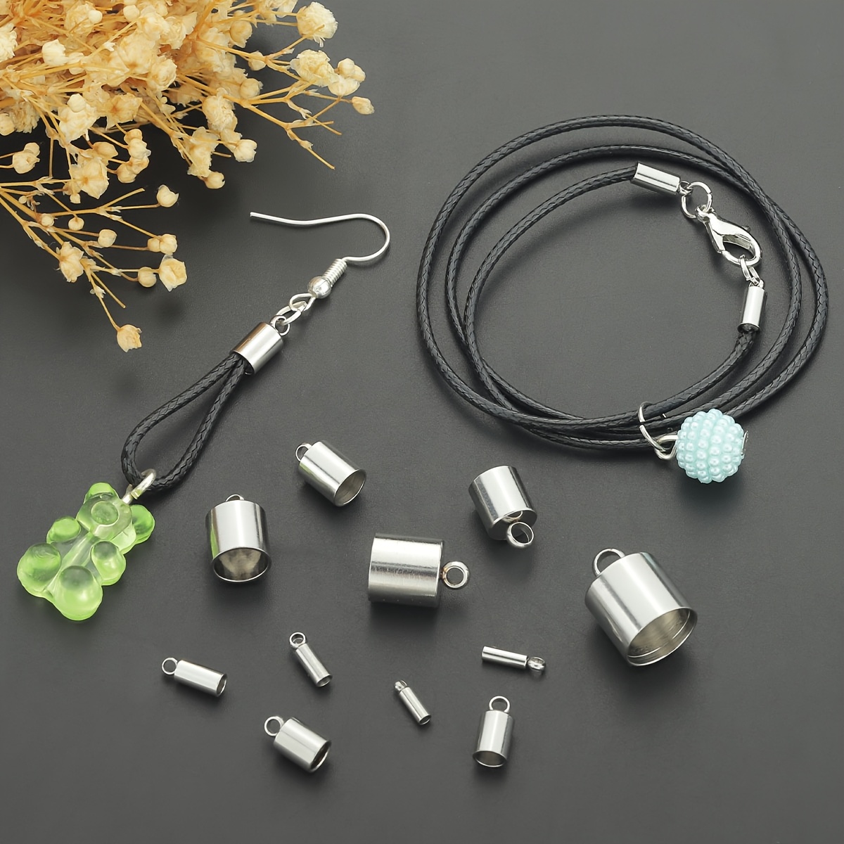 12pcs Stainless Steel Enamel Tassel Cap Cord Clasp Hook Connectors